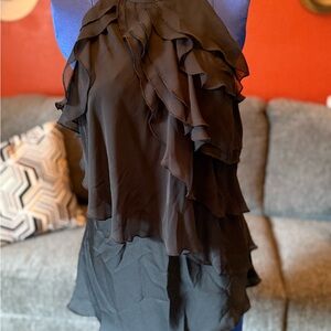 Express Black Asymmetrical Ruffled Blouse